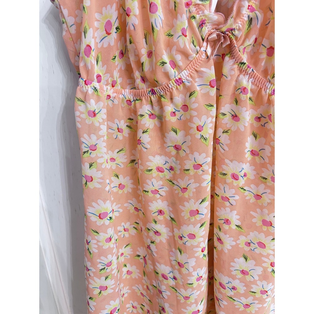 Peach Floral Mesh Camisole Ruffle Daisy Top Sleep Top Babydoll Style - Picture 4 of 10